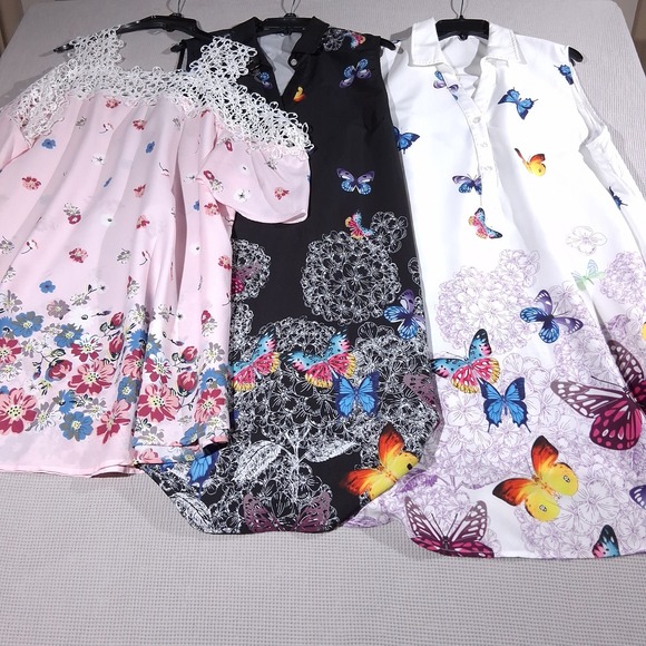 Rosegal Tops - Rosegal Plus Womens 3X House Dress Bundle Butterfly Floral Lace Tunics Lot of 3